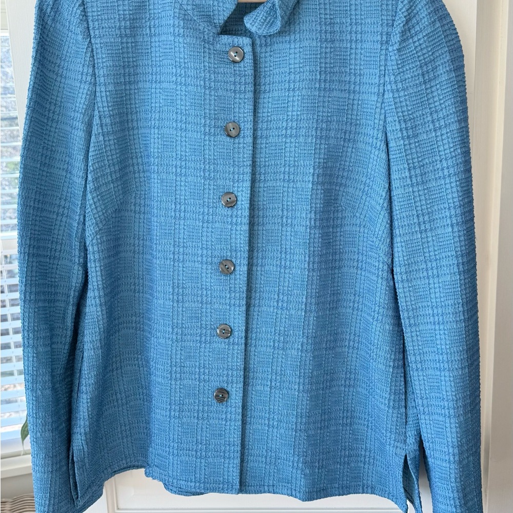 Elegant Blue Textured Women's Blazer
